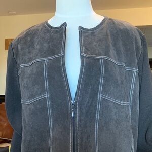 CHOCOLATE BROWN SUEDE AND KNIT ZIP FRONT JACKET